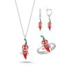 Kırmızı Biber Rodyum Kaplama Gümüş Takım 1018