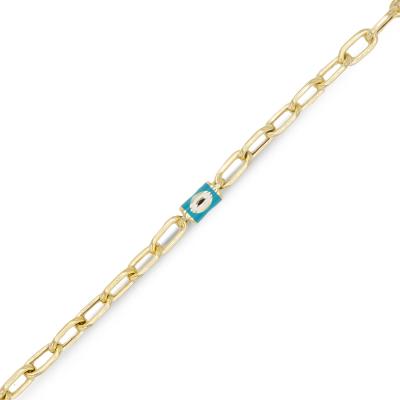 14 Ayar Altın Kaplama Nazar Boncuklu Mineli Silindir  Bileklik