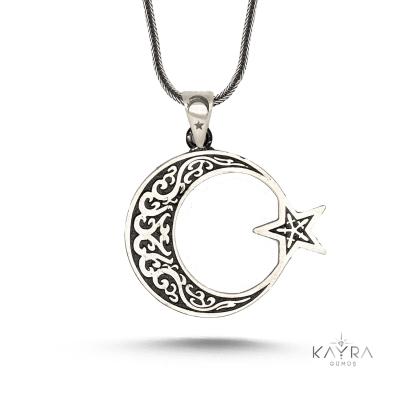925 Ayar Gümüş  Ay Yıldız Kolye