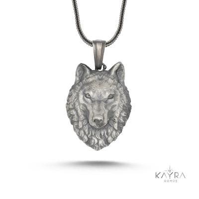 925 Ayar Gümüş  Kurt Motifli Kolye