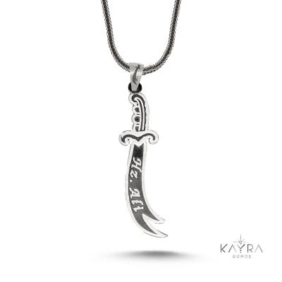 925 Ayar Hz. Ali Yazılı Zülfikar Kılıcı Kolye