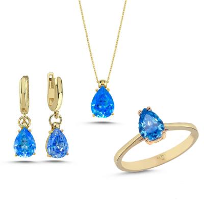 Akuamarin Damla Taşlı Gümüş Takım GMTKM10