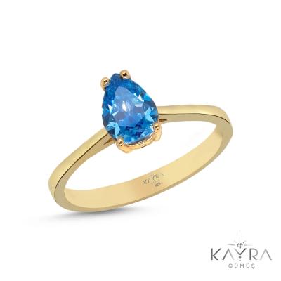 Akuamarin Damla Taşlı Gümüş Yüzük GMYZ10