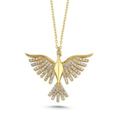 Beyaz Taşlı Anka Kuşu Altın Kaplama Kolye 