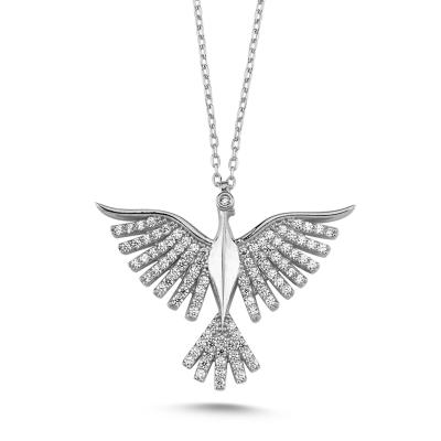 Beyaz Taşlı Anka Kuşu Gümüş Kolye