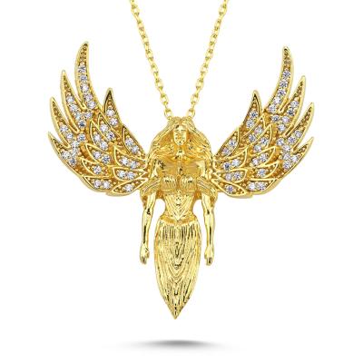 Beyaz Taşlı Melek Altın Kaplama Kolye