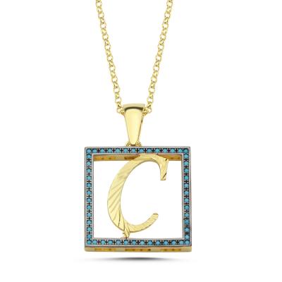 Ç Harfi   Yeşil Taşlı 14 Ayar Altın Kaplama Kolye