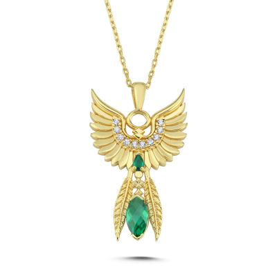 Efsane Yeşil Taşlı Anka Kuşu Kolye
