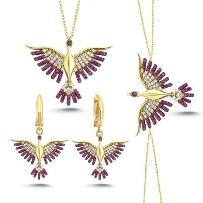 Fuşya Anka Kuşu Altın Kaplama Gümüş Takım AGT04