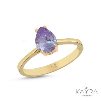 Lila Ametist Taşlı Gümüş Yüzük GMYZ15