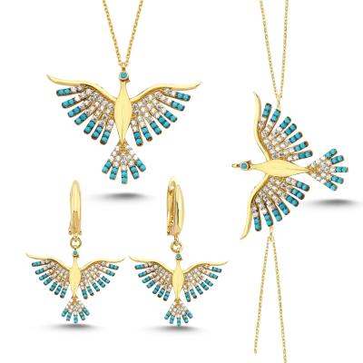 Mavi Anka Kuşu Altın Kaplama Gümüş Takım AGT03