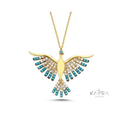 Mavi Taşlı Anka Kuşu Altın Kaplama Kolye GM90