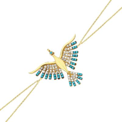 Mavi Taşlı Anka Kuşu Altın Kaplama Bileklik GMBLK90