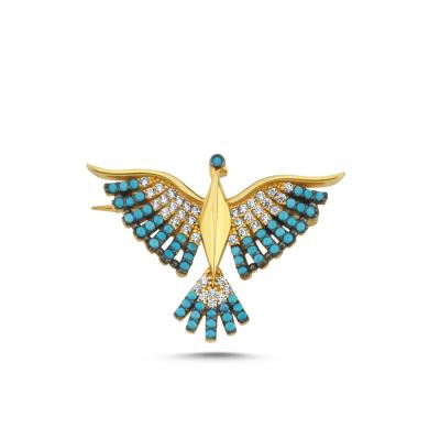 Mavi Taşlı Anka Kuşu Altın Kaplama Broş