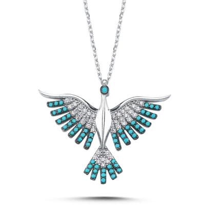 Mavi Taşlı Anka Kuşu Gümüş Kolye