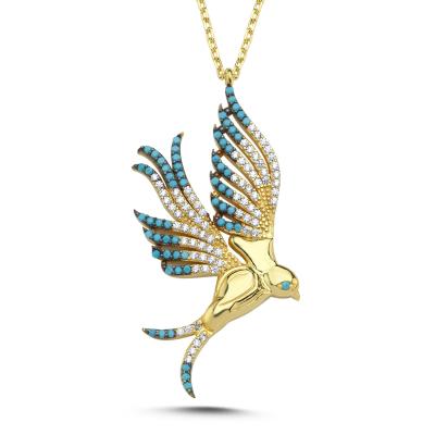 Mavi Taşlı Hüma Kuşu Altın Kaplama Kolye