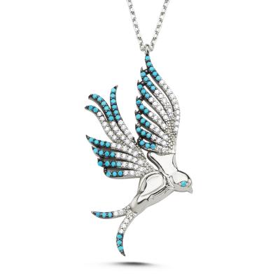 Mavi Taşlı Hüma Kuşu Gümüş Kolye