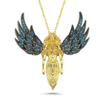 Mavi Taşlı Melek Altın Kaplama Kolye