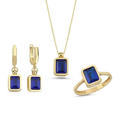 Mavi Topaz Taşlı Gümüş Takım GMTKM07
