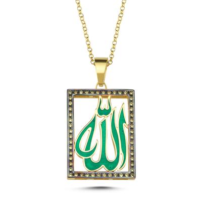 Mineli Allah Yazılı Yeşil Kolye