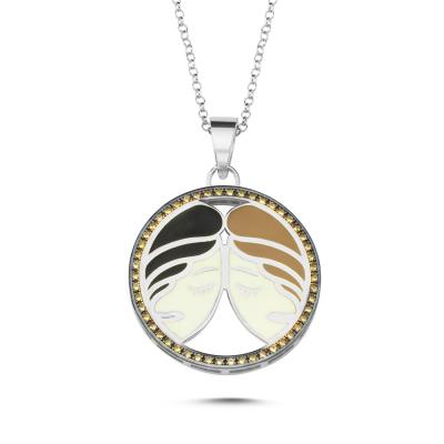 Mineli İkizler Burcu Gümüş Kolye