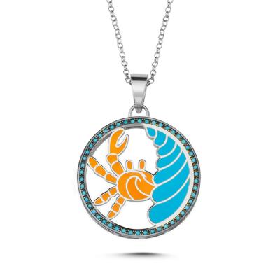 Mineli Yengeç Burcu Gümüş Kolye