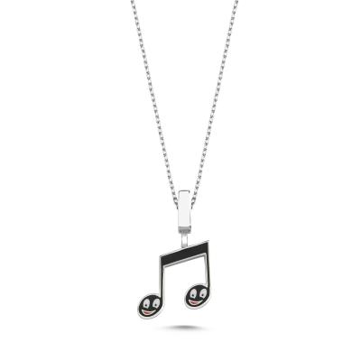 Nota Mineli Beyaz Altın Kaplama Kolye GMS4