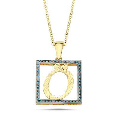 Ö Harfli  Mavi Taşlı 14 Ayar Altın Kaplama Kolye