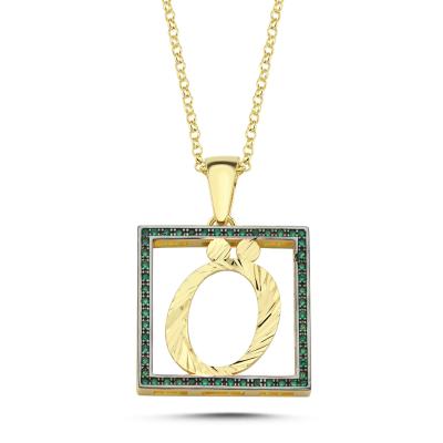 Ö Harfli  Yeşil Taşlı 14 Ayar Altın Kaplama Kolye