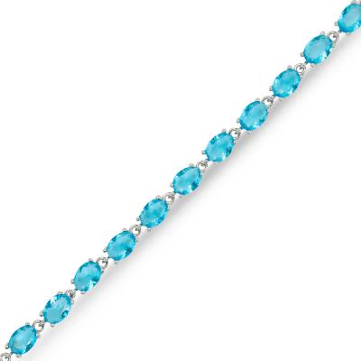 Oval Taşlı Açık Mavi Renk Gümüş Bileklik GMBLK06