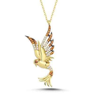 Prenses Turuncu Taşlı Anka Kuşu Altın Kaplama Kolye 