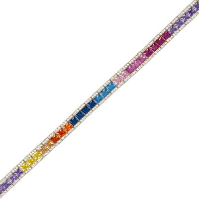 Renkli Kare Baget Taşlı Gümüş Bileklik GM003