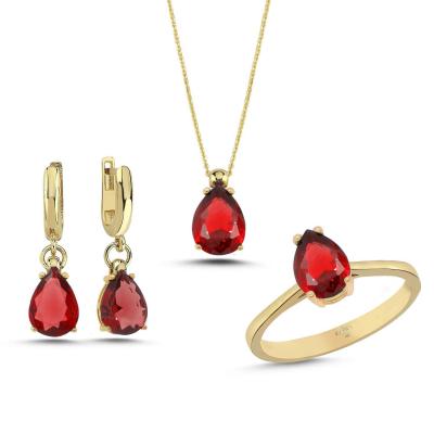 Turuncu Damla Taşlı Gümüş Takım GMTKM17