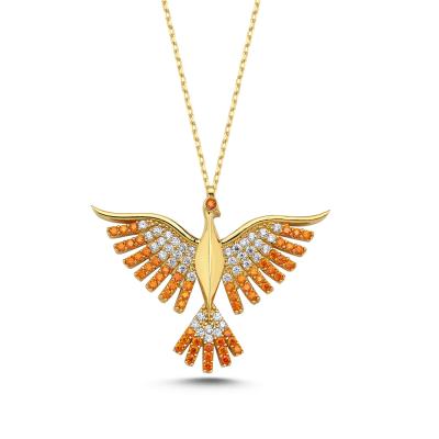 Turuncu Taşlı Anka Kuşu Altın Kaplama Kolye GM91