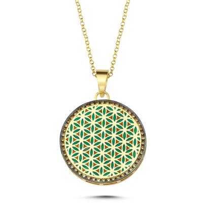 Yaşam Çiçeği Yeşil Altın Kaplama Kolye