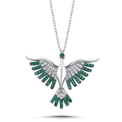 Yeşil Taşlı Anka Kuşu Gümüş Kolye