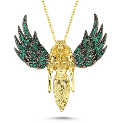 Yeşil Taşlı Melek Altın Kaplama Kolye