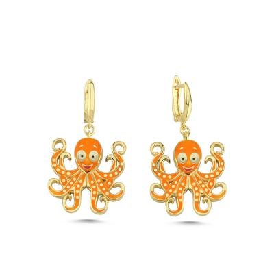 Ahtapot Altın Kaplama Gümüş Küpe 237