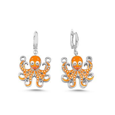 Ahtapot Rodyum Kaplama Gümüş Küpe 238