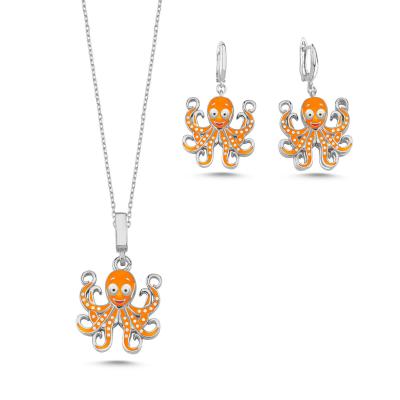 Ahtapot Rodyum Kaplama Gümüş Takım 1148