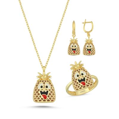 Ananas Altın Kaplama Gümüş Takım 1079