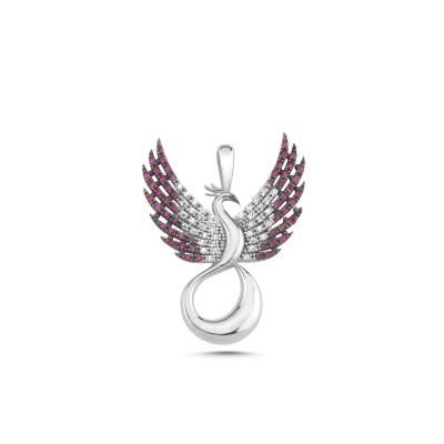 Anka Kuşu Beyaz Altın Kaplama Gümüş Kolye 44