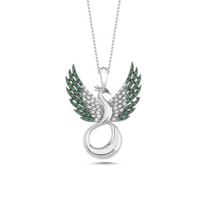 Anka Kuşu Beyaz Altın Kaplama Gümüş Kolye 6006