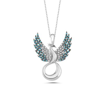 Anka Kuşu Beyaz Altın Kaplama Gümüş Kolye 6008