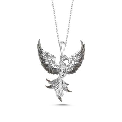 Anka Kuşu Beyaz Altın Kaplama Gümüş Kolye BYZ3004