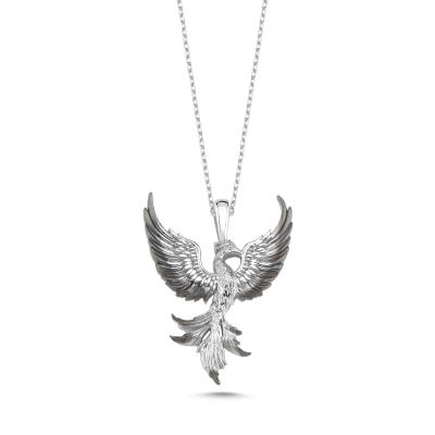 Anka Kuşu Beyaz Altın Kaplama Gümüş Kolye BYZ3004