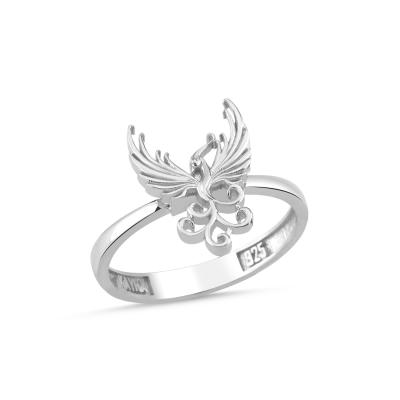 Anka Kuşu Beyaz Altın Kaplama Gümüş Yüzük CD2