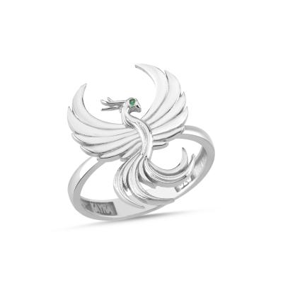 Anka Kuşu Beyaz Altın Kaplama Gümüş Yüzük Y4