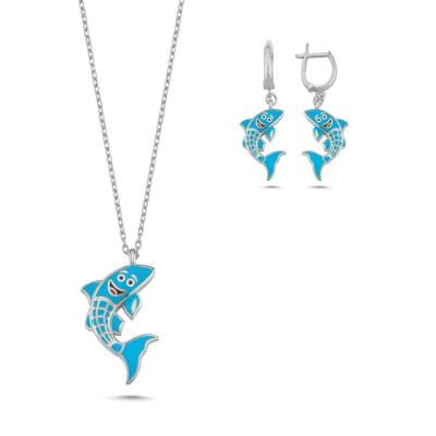 Balık Rodyum Kaplama Gümüş Takım 1146