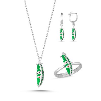 Bezelye Rodyum Kaplama Gümüş Takım 1068